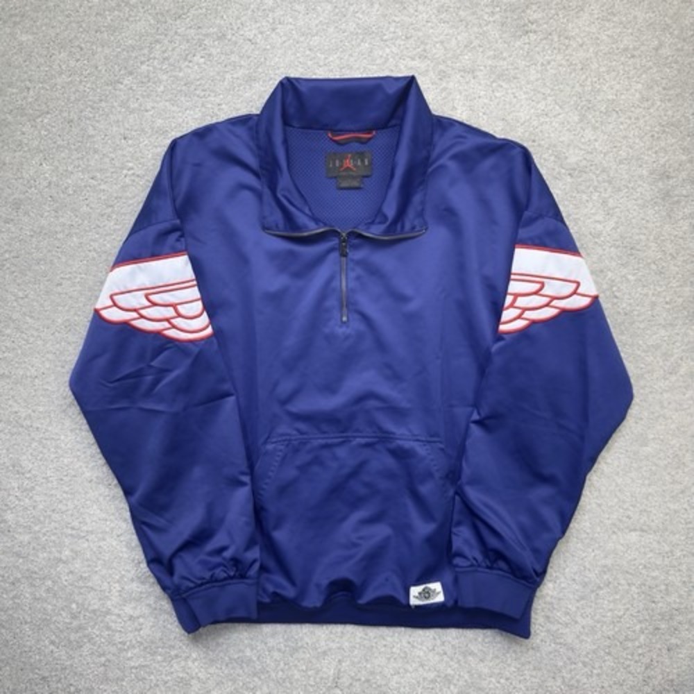 Air Jordan Wings 1/2 Zip Pullover Mens L Blue Red Embroidered Logo Track Jacket